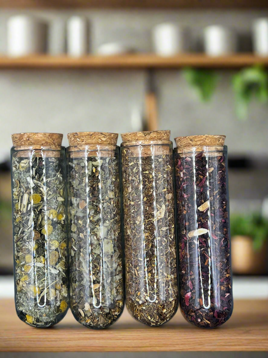 Tea Sampler Box – 4 Herbal Blends to Support Your Body + Spirit + Heart Shaped Steeper