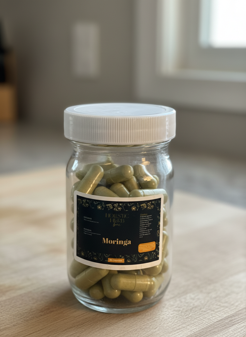 Organic Moringa Leaf Capsules – 60 ct (Glass Jar)