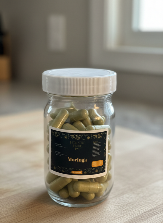 Organic Moringa Leaf Capsules – 60 ct (Glass Jar)