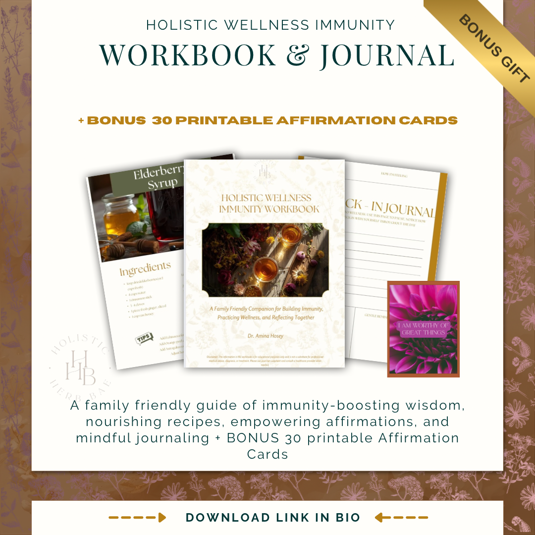 Holistic Wellness Immunity Workbook & Journal with bonus affirmation cards on a decorative background